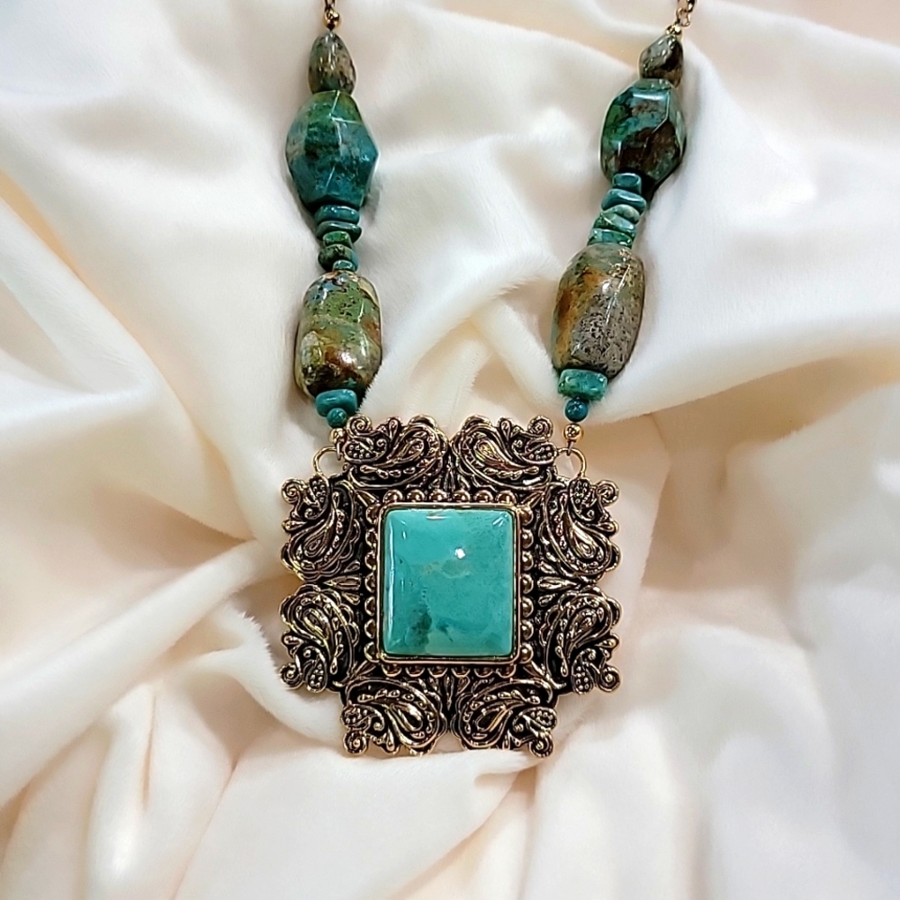 Barse Vintage Turquoise and Antique Gold Necklace